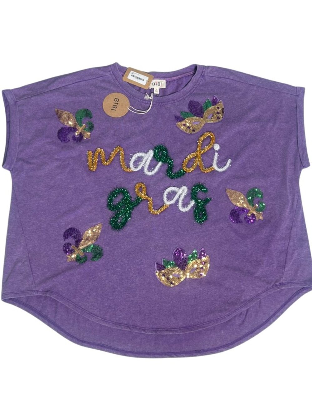 NWT BiBi Mardi Gras Oversized Sequin Top Purple Large Boutique